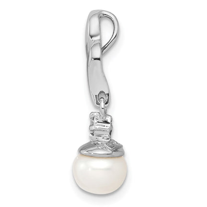 Sterling Silver Rhodium Plated Diamond u0026 FW Cultured Pearl Pendant