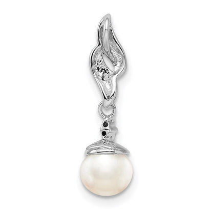 Sterling Silver Rhodium Plated Diamond u0026 FW Cultured Pearl Pendant