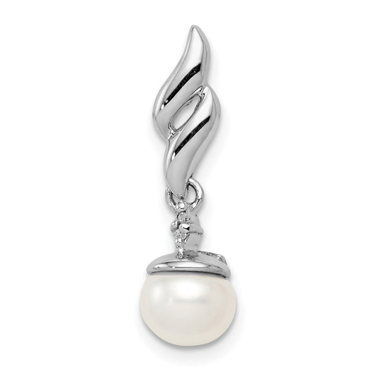 Sterling Silver Rhodium Plated Diamond u0026 FW Cultured Pearl Pendant