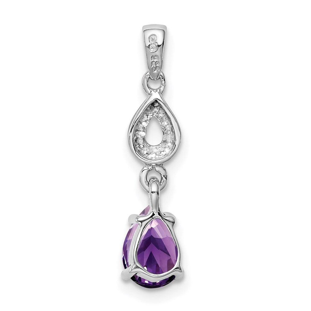 Sterling Silver Rhodium Plated Diamond and Amethyst Dangle Pendant
