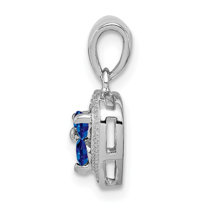 Sterling Silver Rhodium Plated Diamond and Sapphire Heart Pendant