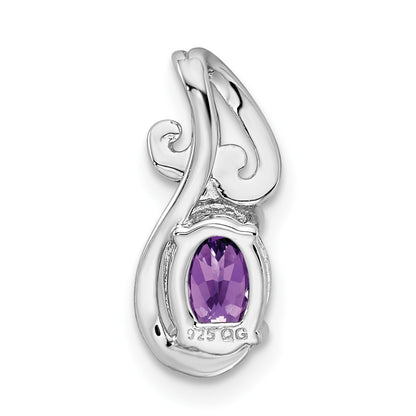 Sterling Silver Rhodium Plated Diamond u0026 Amethyst Oval Pendant