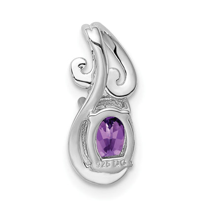 Sterling Silver Rhodium Plated Diamond u0026 Amethyst Oval Pendant