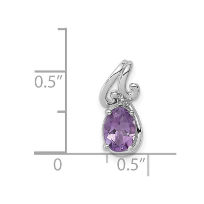 Sterling Silver Rhodium Plated Diamond u0026 Amethyst Oval Pendant