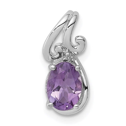 Sterling Silver Rhodium Plated Diamond u0026 Amethyst Oval Pendant