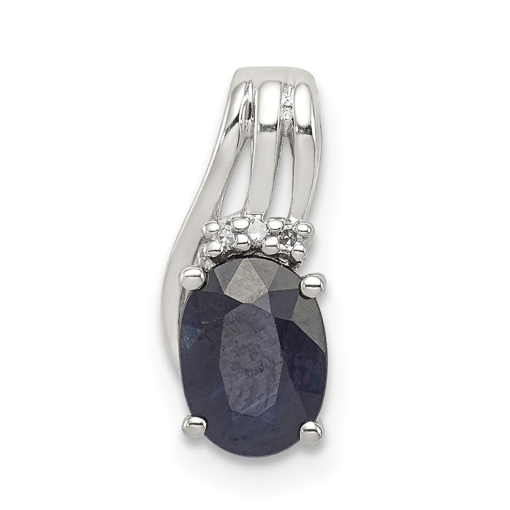 Sterling Silver Rhodium Plated Diamond u0026 Sapphire Oval Pendant