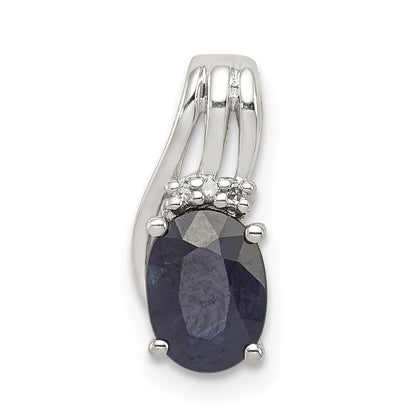 Sterling Silver Rhodium Plated Diamond u0026 Sapphire Oval Pendant