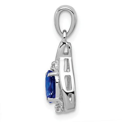 Sterling Silver Rhodium Plated Diamond u0026 Sapphire Oval Pendant