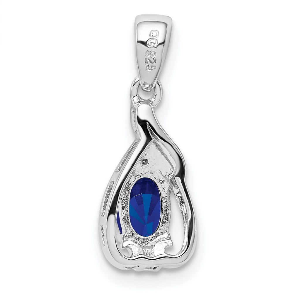 Sterling Silver Rhodium Plated Diamond u0026 Sapphire Oval Pendant