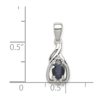 Sterling Silver Rhodium Plated Diamond u0026 Sapphire Oval Pendant