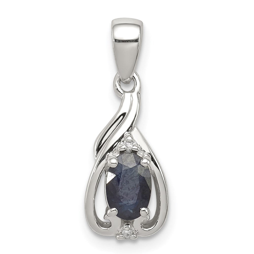 Sterling Silver Rhodium Plated Diamond u0026 Sapphire Oval Pendant