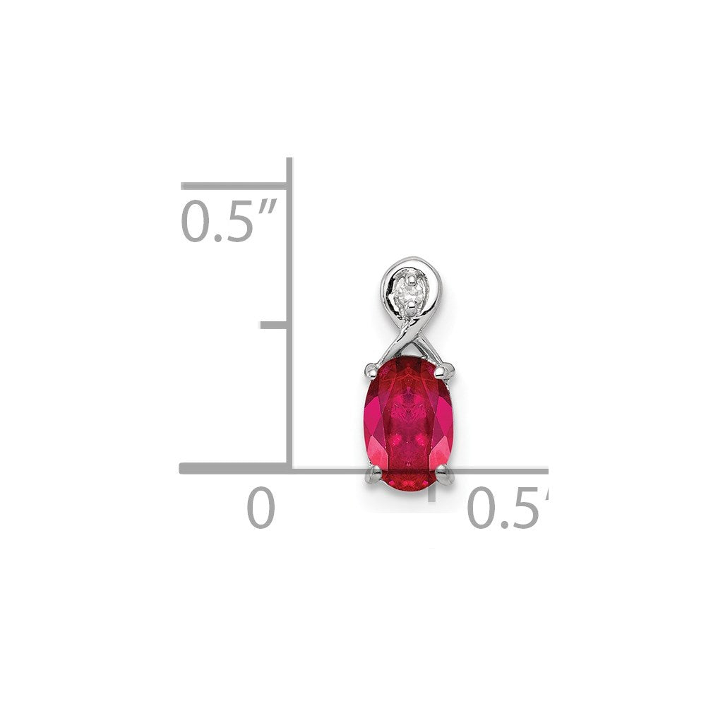 Sterling Silver Rhodium Plated Diamond u0026 Ruby Oval Pendant