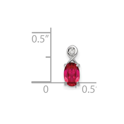 Sterling Silver Rhodium Plated Diamond u0026 Ruby Oval Pendant