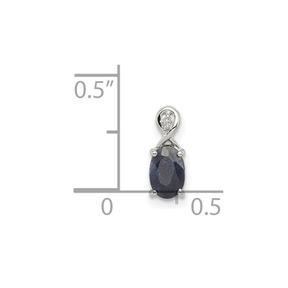 Sterling Silver Rhodium Plated Diamond u0026 Sapphire Oval Pendant