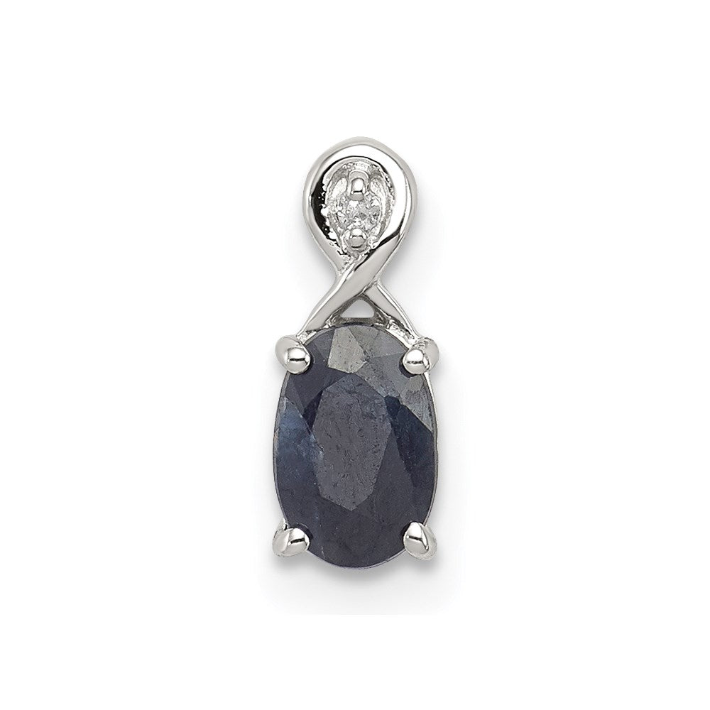 Sterling Silver Rhodium Plated Diamond u0026 Sapphire Oval Pendant
