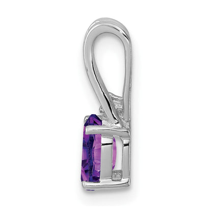 Sterling Silver Rhodium Plated Diamond Amethyst Oval Pendant