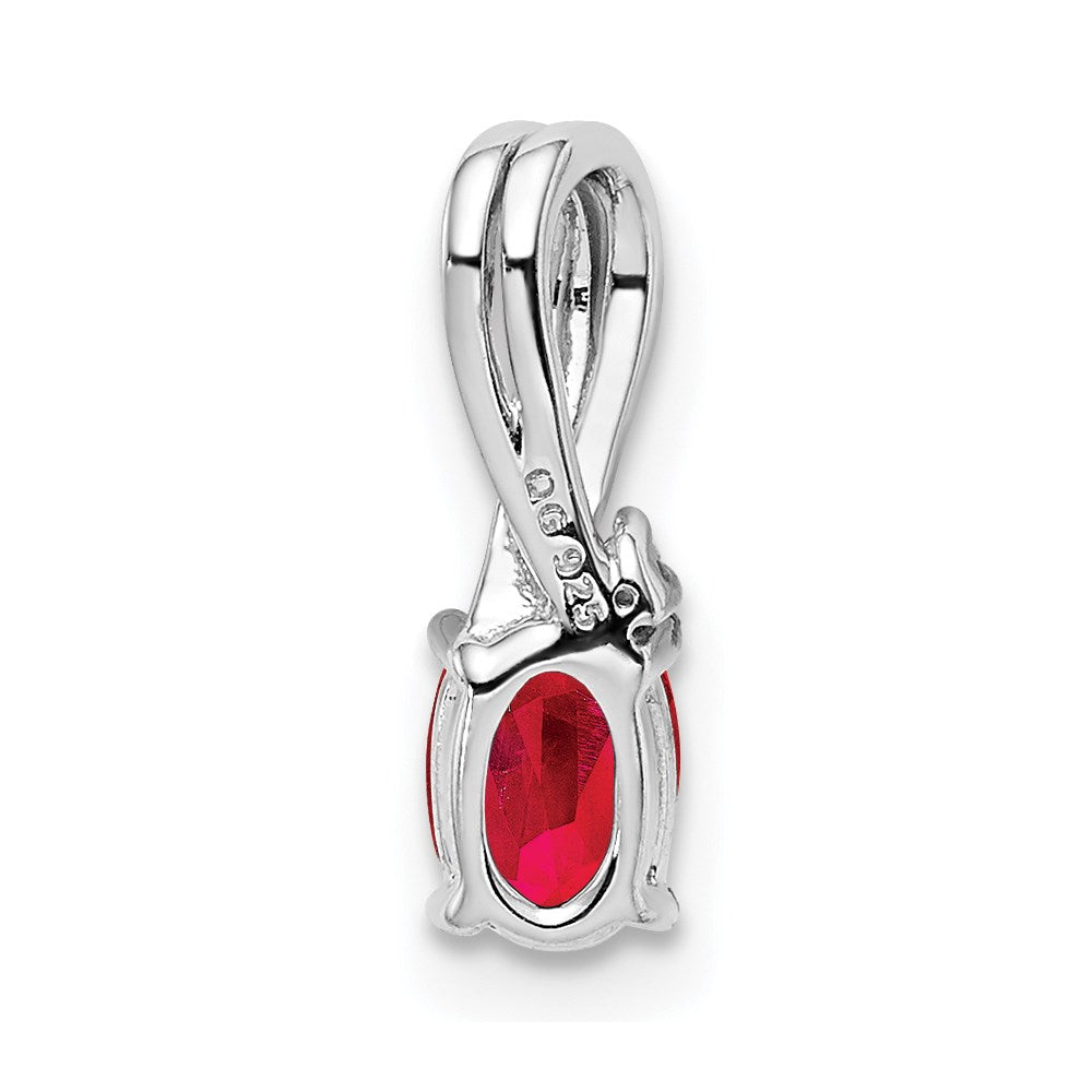 Sterling Silver Rhodium Plated Diamond u0026 Ruby Oval Pendant