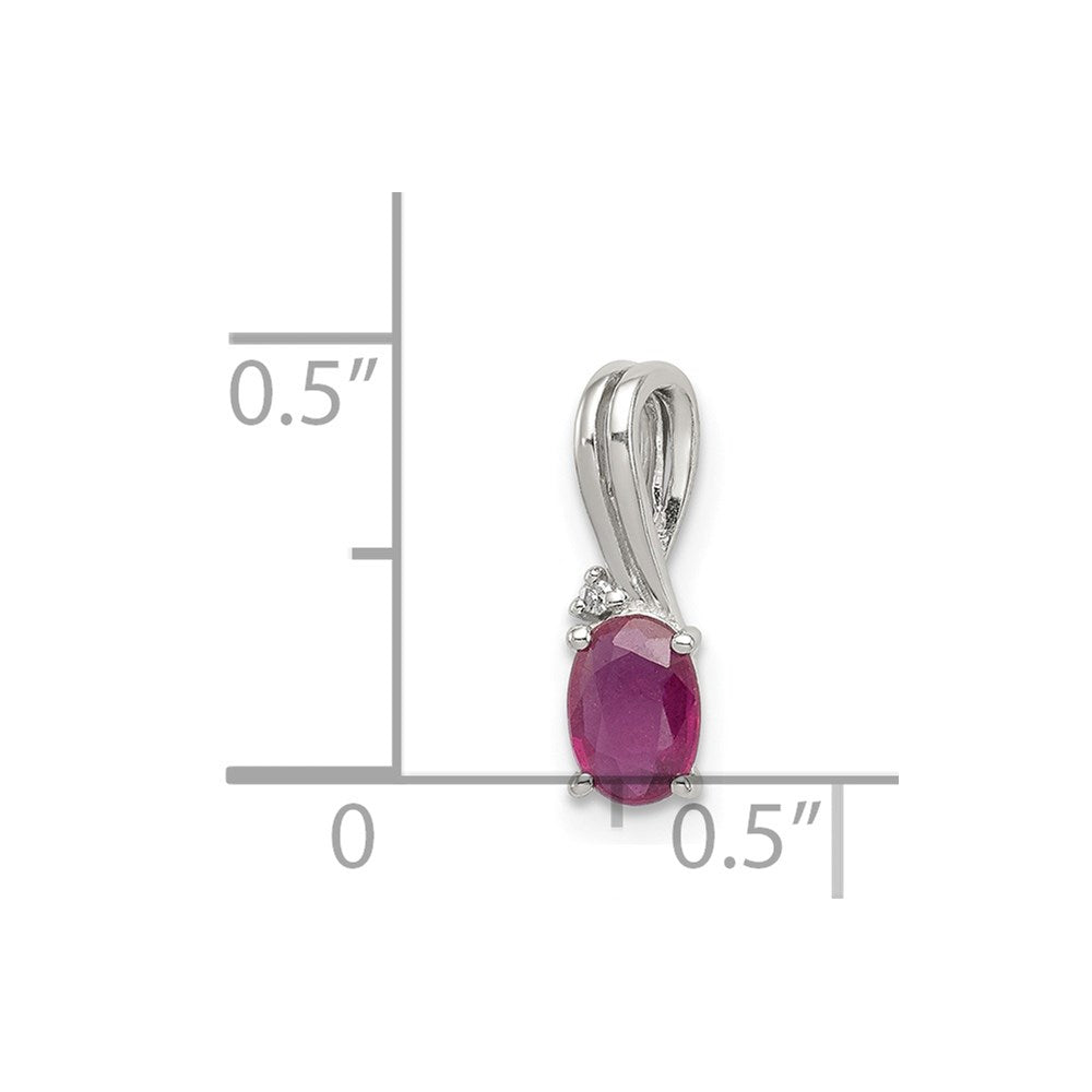 Sterling Silver Rhodium Plated Diamond u0026 Ruby Oval Pendant
