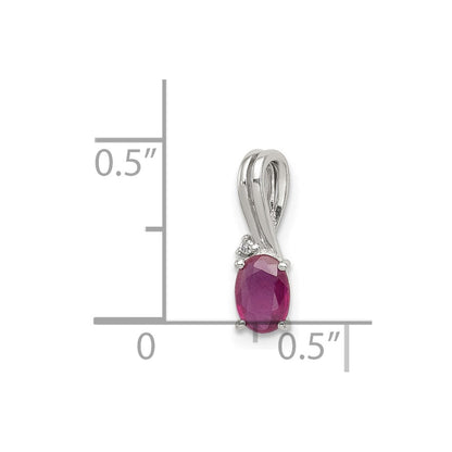 Sterling Silver Rhodium Plated Diamond u0026 Ruby Oval Pendant