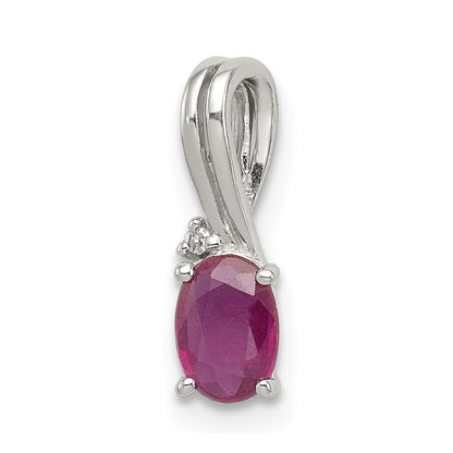 Sterling Silver Rhodium Plated Diamond u0026 Ruby Oval Pendant