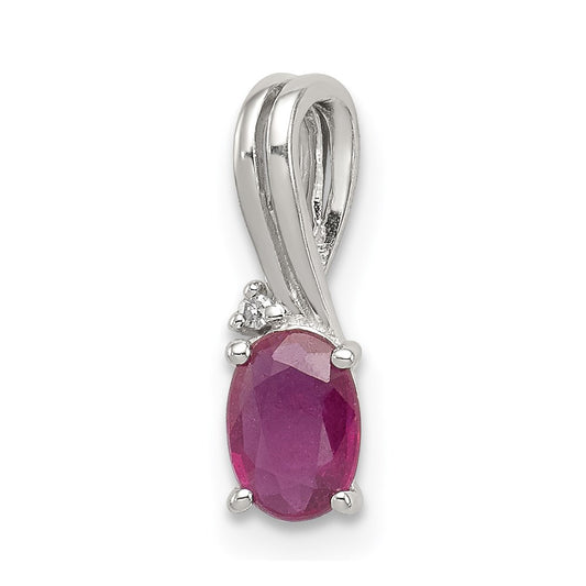 Sterling Silver Rhodium Plated Diamond u0026 Ruby Oval Pendant