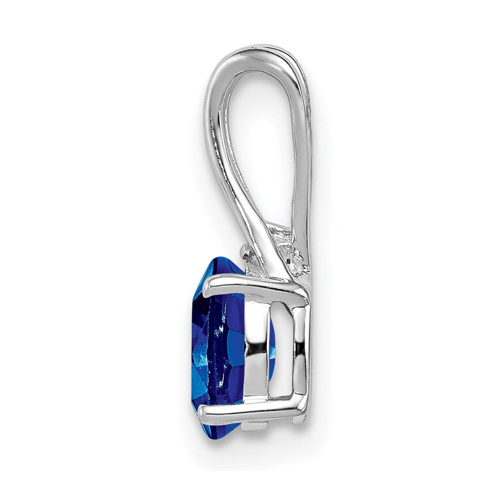 Sterling Silver Rhodium Plated Diamond and Sapphire Oval Pendant