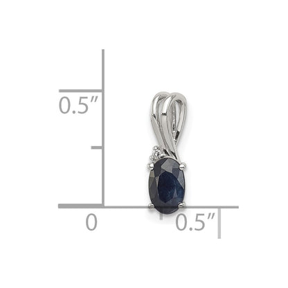 Sterling Silver Rhodium Plated Diamond and Sapphire Oval Pendant