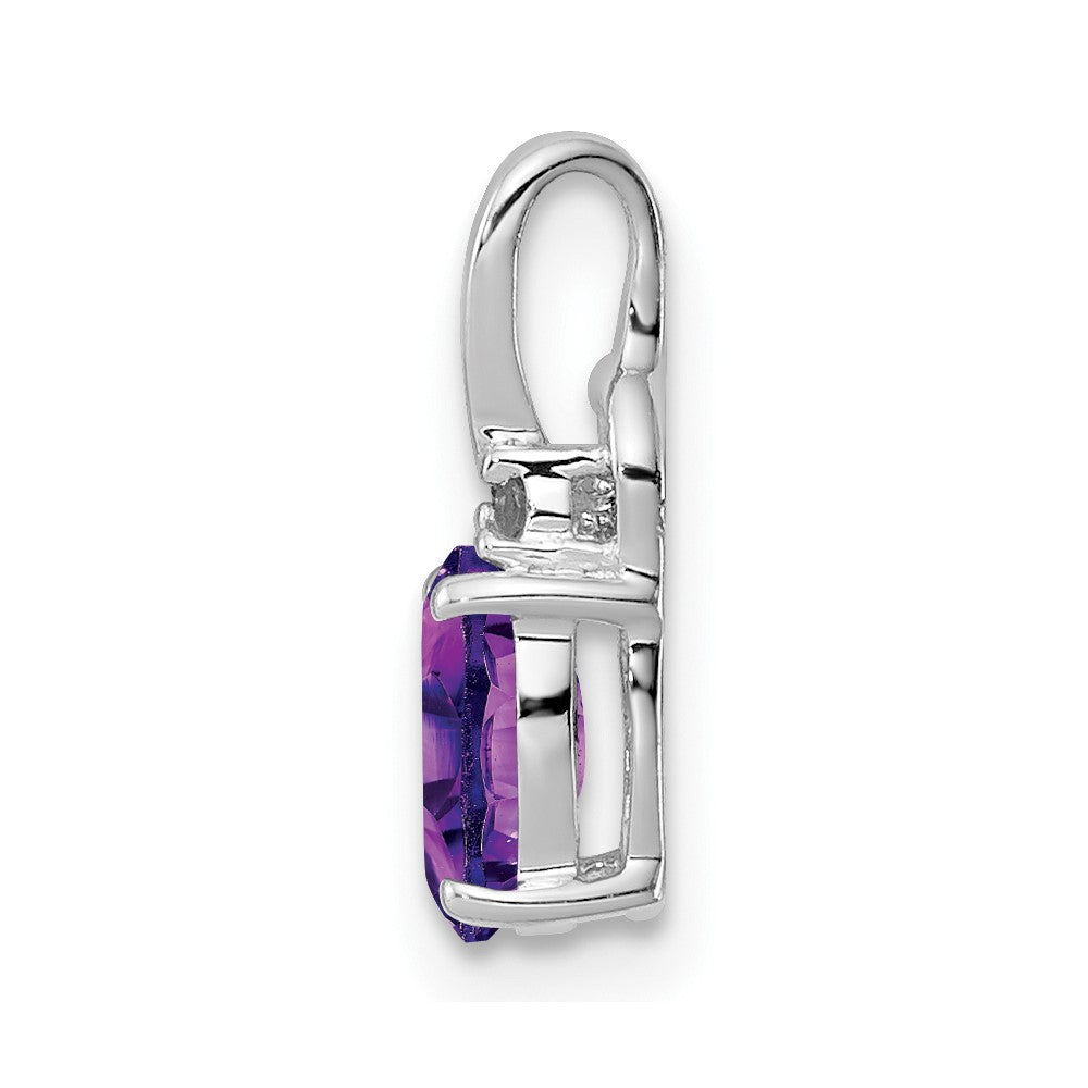 Sterling Silver Rhodium Plated Diamond Amethyst Oval Pendant