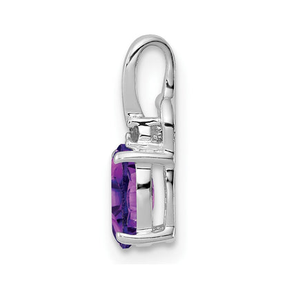 Sterling Silver Rhodium Plated Diamond Amethyst Oval Pendant