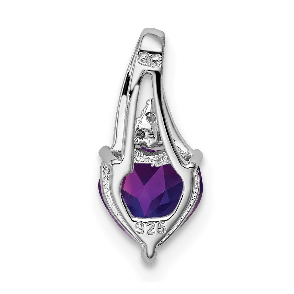 Sterling Silver Rhodium Plated Diamond u0026 Amethyst Heart Pendant