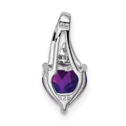 Sterling Silver Rhodium Plated Diamond u0026 Amethyst Heart Pendant