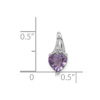 Sterling Silver Rhodium Plated Diamond u0026 Amethyst Heart Pendant
