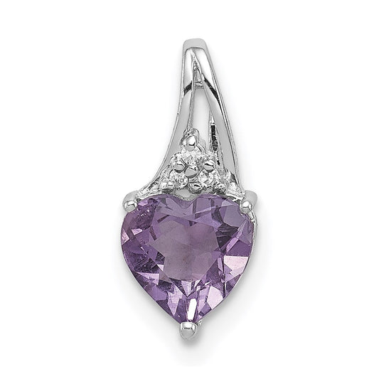 Sterling Silver Rhodium Plated Diamond u0026 Amethyst Heart Pendant