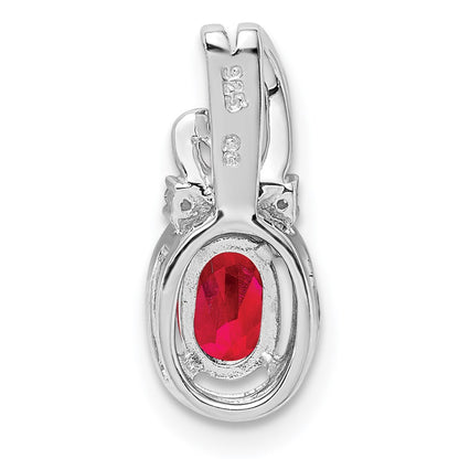 Sterling Silver Rhodium Plated Diamond u0026 Ruby Oval Pendant