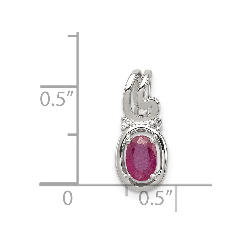 Sterling Silver Rhodium Plated Diamond u0026 Ruby Oval Pendant