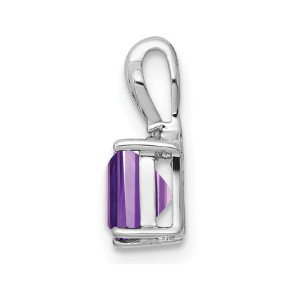 Sterling Silver Rhodium Plated Diamond u0026 Amethyst Square Pendant