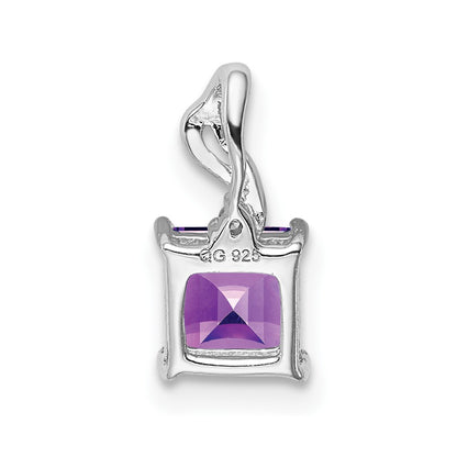 Sterling Silver Rhodium Plated Diamond u0026 Amethyst Square Pendant