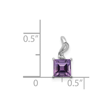Sterling Silver Rhodium Plated Diamond u0026 Amethyst Square Pendant