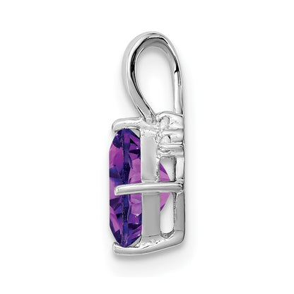 Sterling Silver Rhodium Plated Diamond u0026 Amethyst Square Pendant