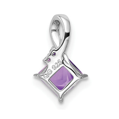 Sterling Silver Rhodium Plated Diamond u0026 Amethyst Square Pendant