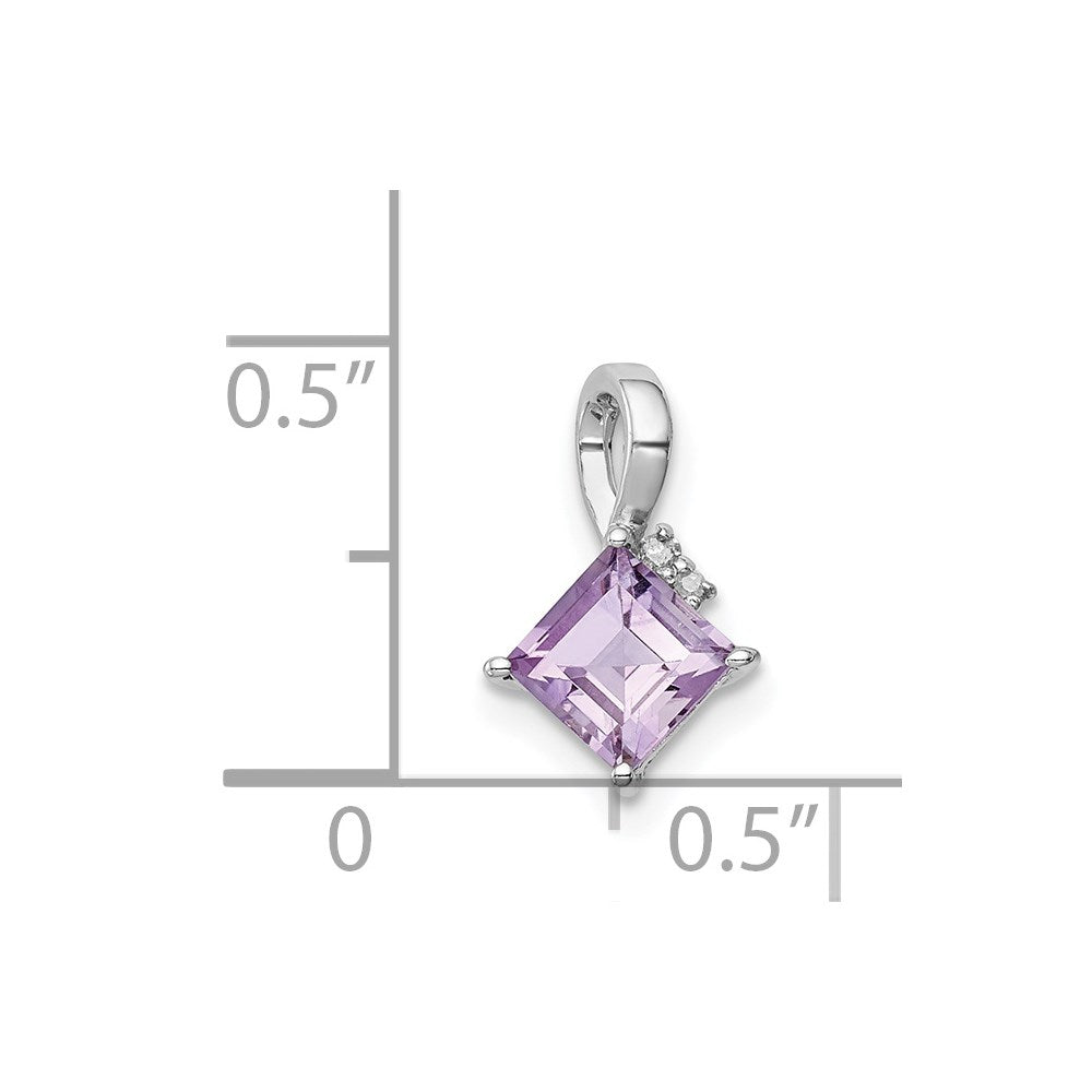 Sterling Silver Rhodium Plated Diamond u0026 Amethyst Square Pendant