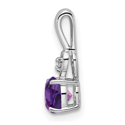 Sterling Silver Rhodium Plated Diamond u0026 Amethyst Round Pendant