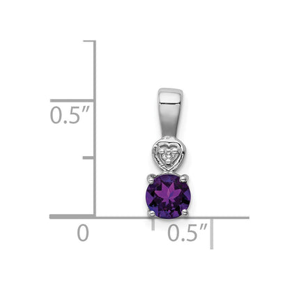 Sterling Silver Rhodium Plated Diamond u0026 Amethyst Round Pendant