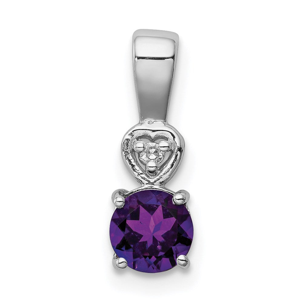 Sterling Silver Rhodium Plated Diamond u0026 Amethyst Round Pendant