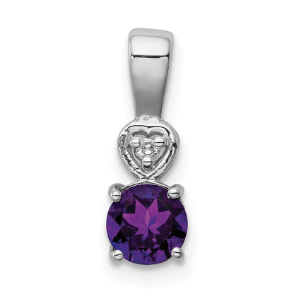 Sterling Silver Rhodium Plated Diamond u0026 Amethyst Round Pendant
