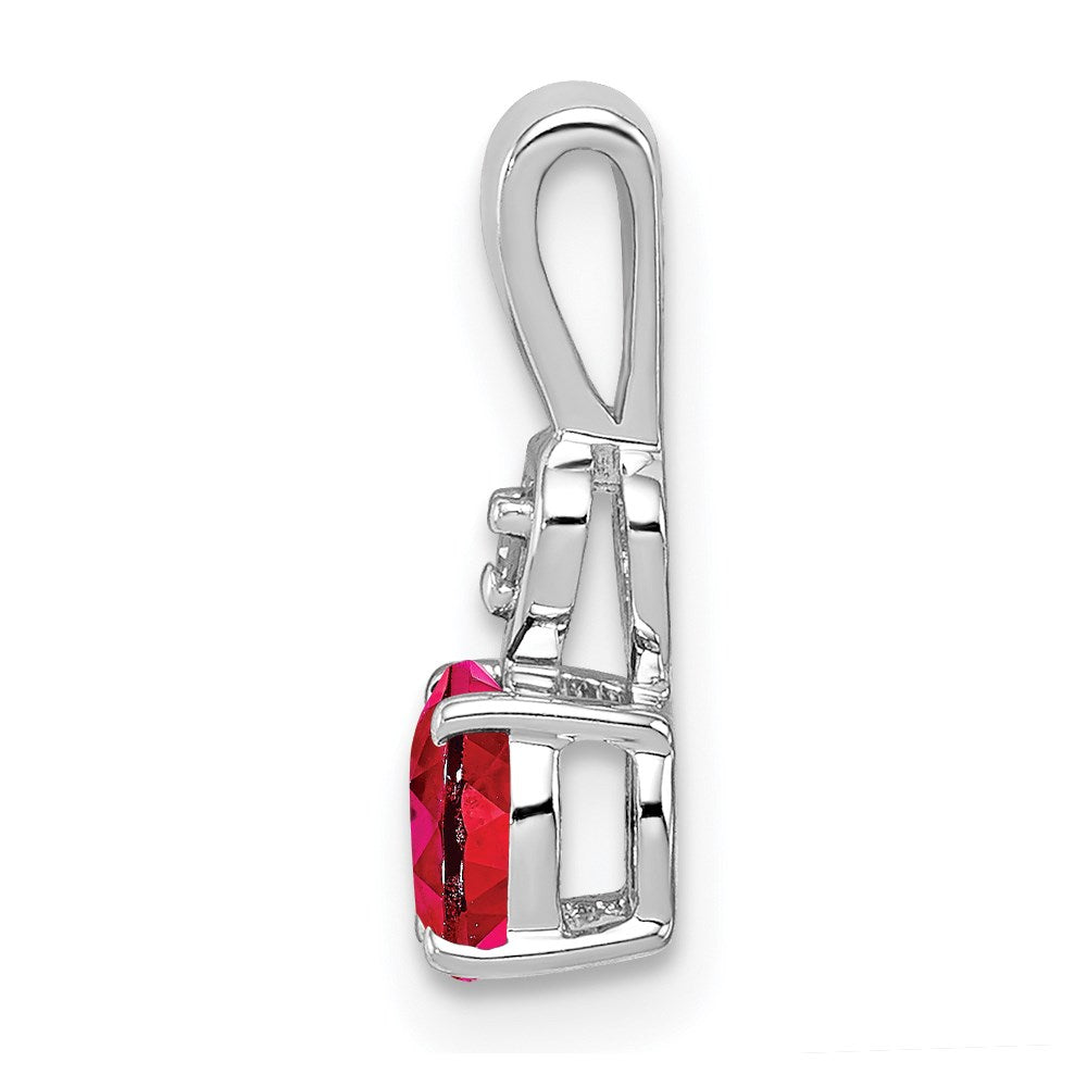 Sterling Silver Rhodium Plated Diamond u0026 Ruby Round Pendant
