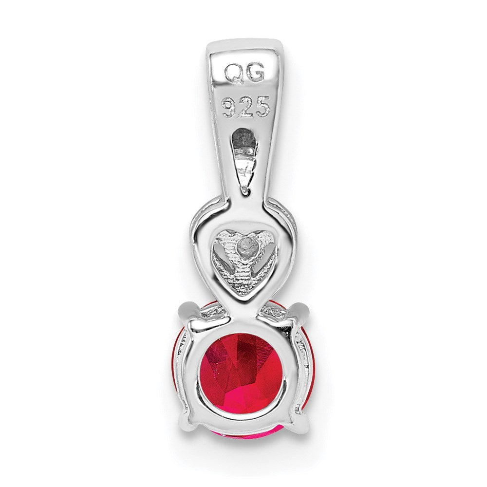 Sterling Silver Rhodium Plated Diamond u0026 Ruby Round Pendant