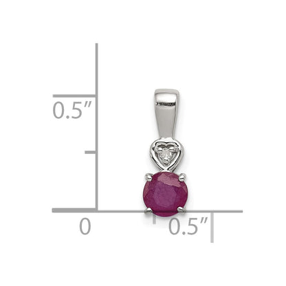 Sterling Silver Rhodium Plated Diamond u0026 Ruby Round Pendant