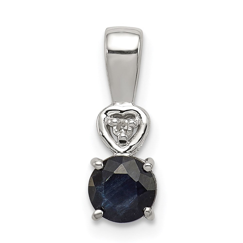 Sterling Silver Rhodium Plated Diamond u0026 Sapphire Round Pendant