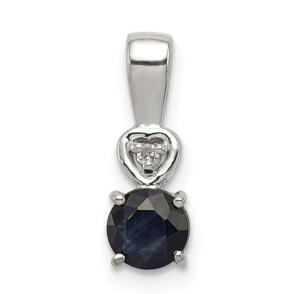 Sterling Silver Rhodium Plated Diamond u0026 Sapphire Round Pendant